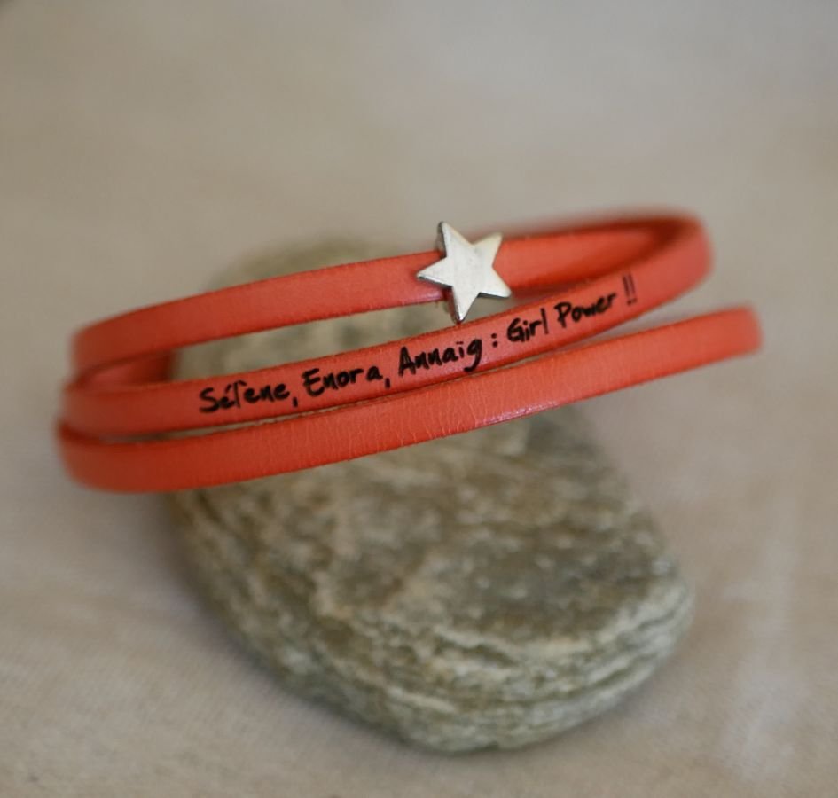 Pulseira de couro para mulheres, personalizável, desenho em estrela de prata
