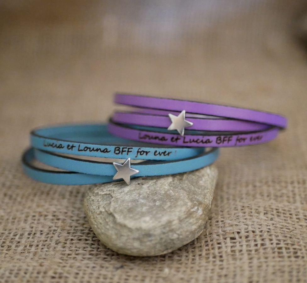 Pulseira de couro para mulheres, personalizável, desenho em estrela de prata