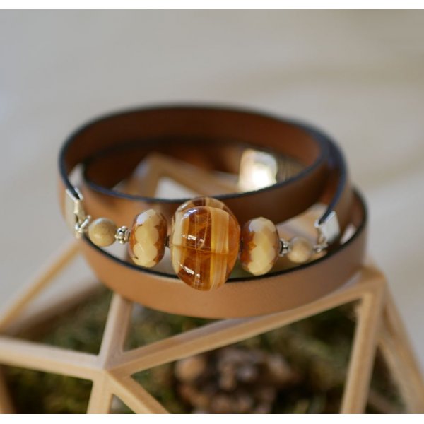 Pulseira feminina Couro e L&acirc;mpadas tripla volta para personalizar 