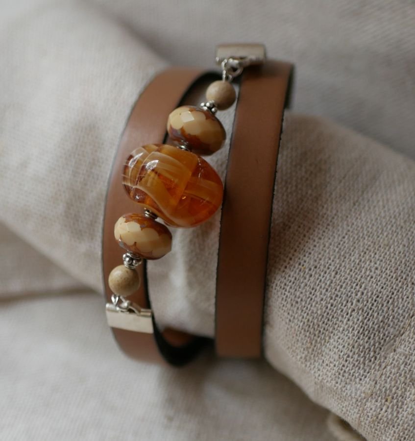 Pulseira feminina Couro e Lâmpadas tripla volta para personalizar 