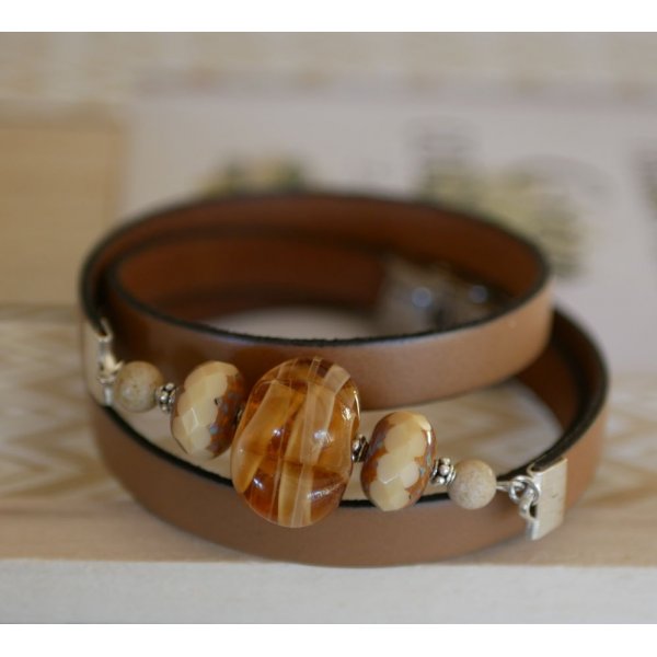 Pulseira feminina Couro e L&acirc;mpadas tripla volta para personalizar 