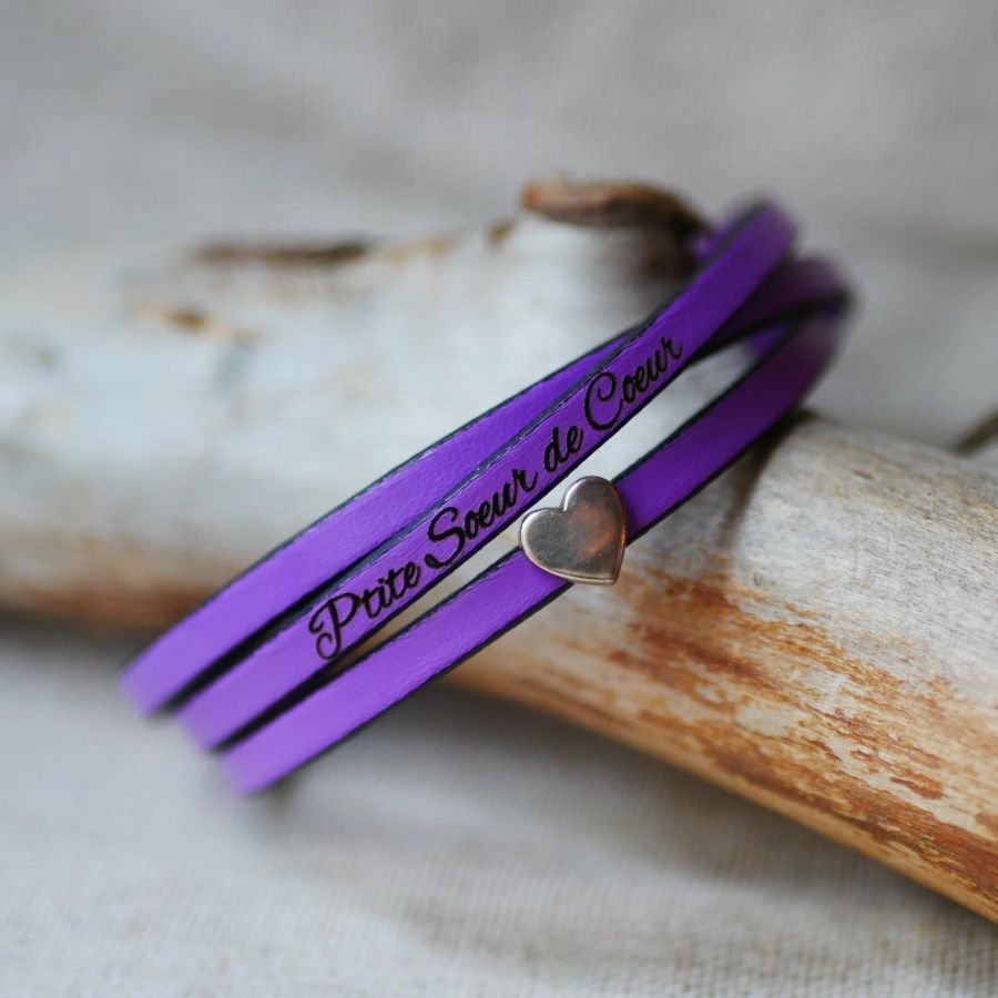 Pulseira de couro personalizável para mulheres, multi-voltas, desenho de coração prateado