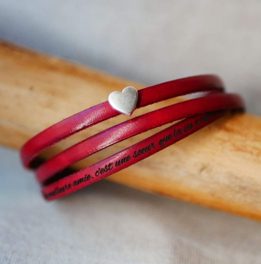 Pulseira de couro personalizável para mulheres, multi-voltas, desenho de coração prateado