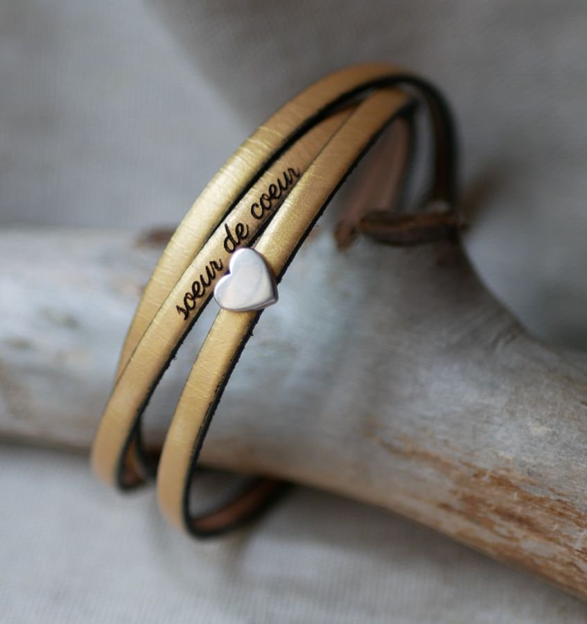 Pulseira de couro personalizável para mulheres, multi-voltas, desenho de coração prateado