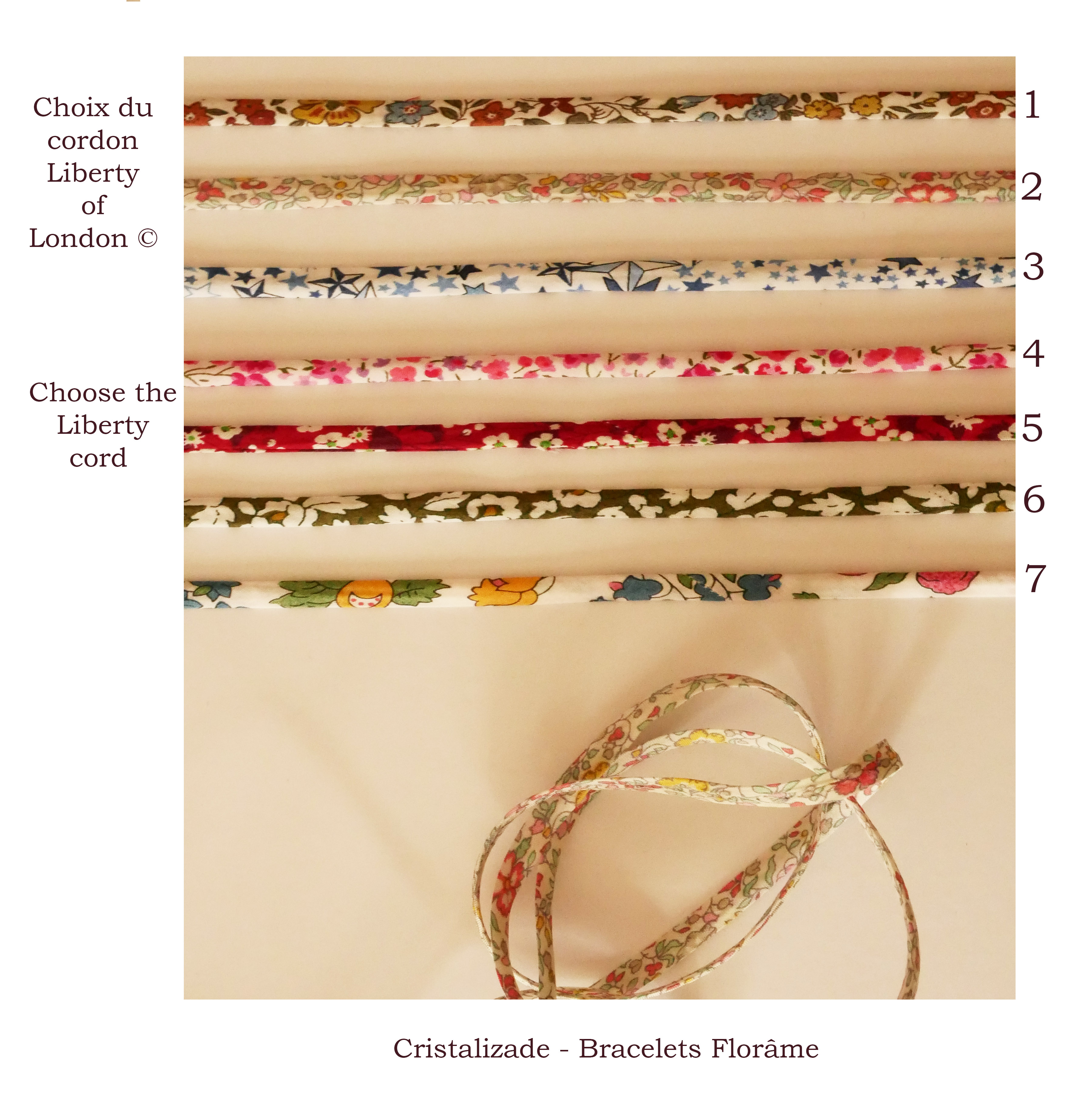 Pulseira Florâme para personalizar com o cordão Liberty e a cor da pele