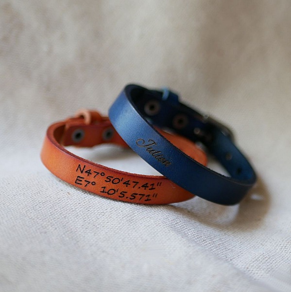 Pulseira de couro masculino Camelo gravado para personalizar 