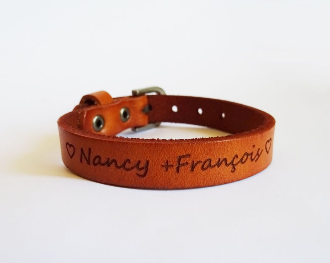 Pulseira de couro masculino Camelo gravado para personalizar 