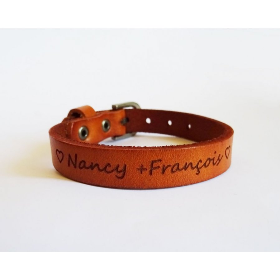 Pulseira de couro masculino Camelo gravado para personalizar 