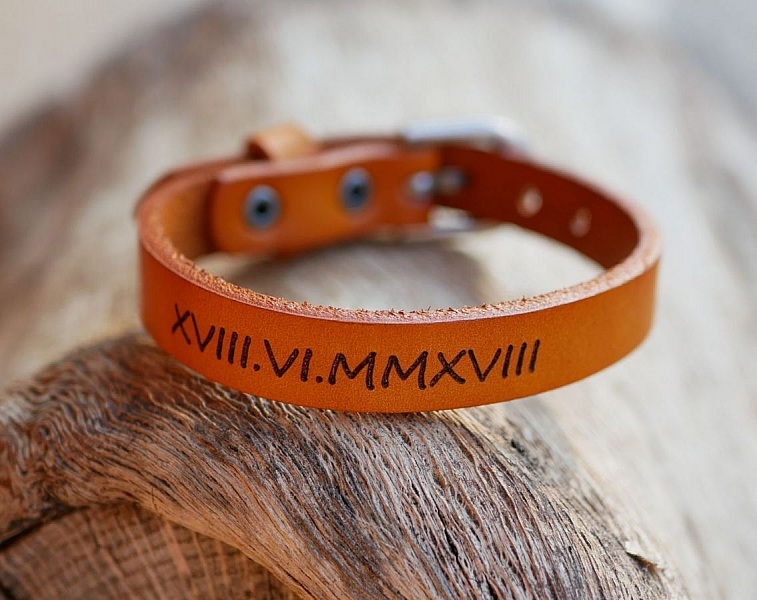 Pulseira de couro masculino Camelo gravado para personalizar 
