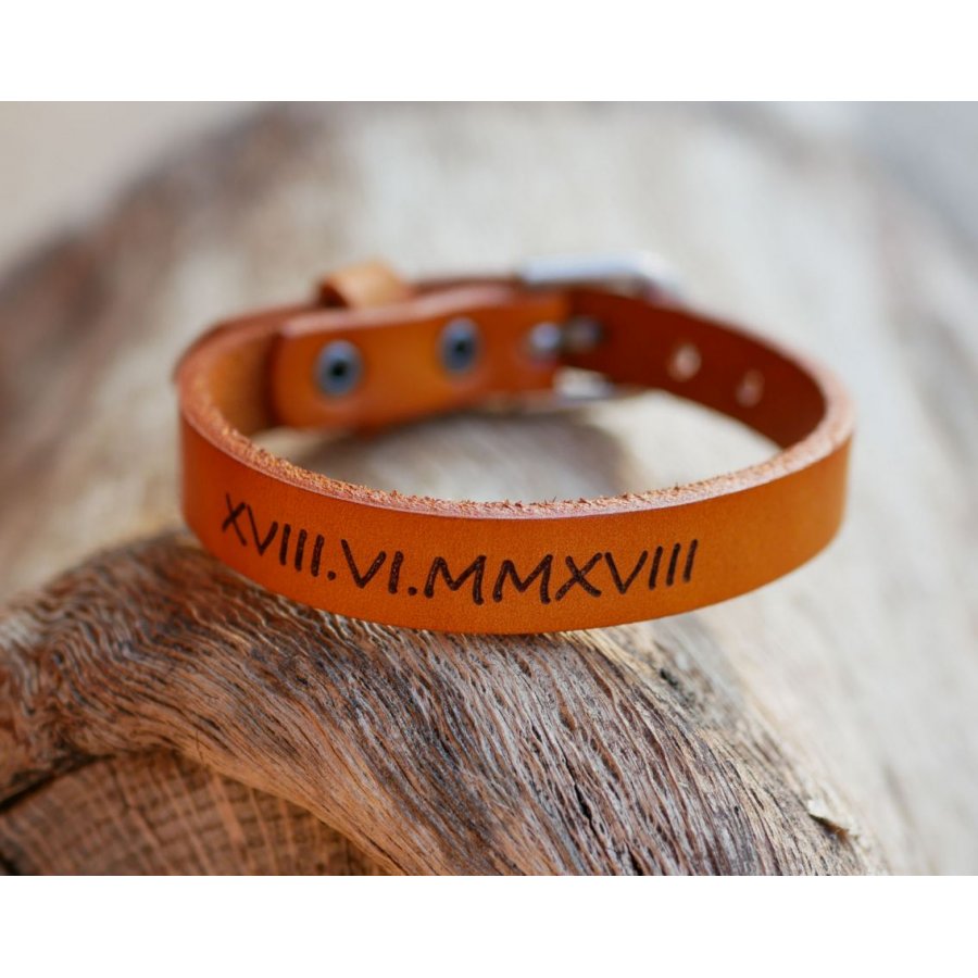 Pulseira de couro masculino Camelo gravado para personalizar 