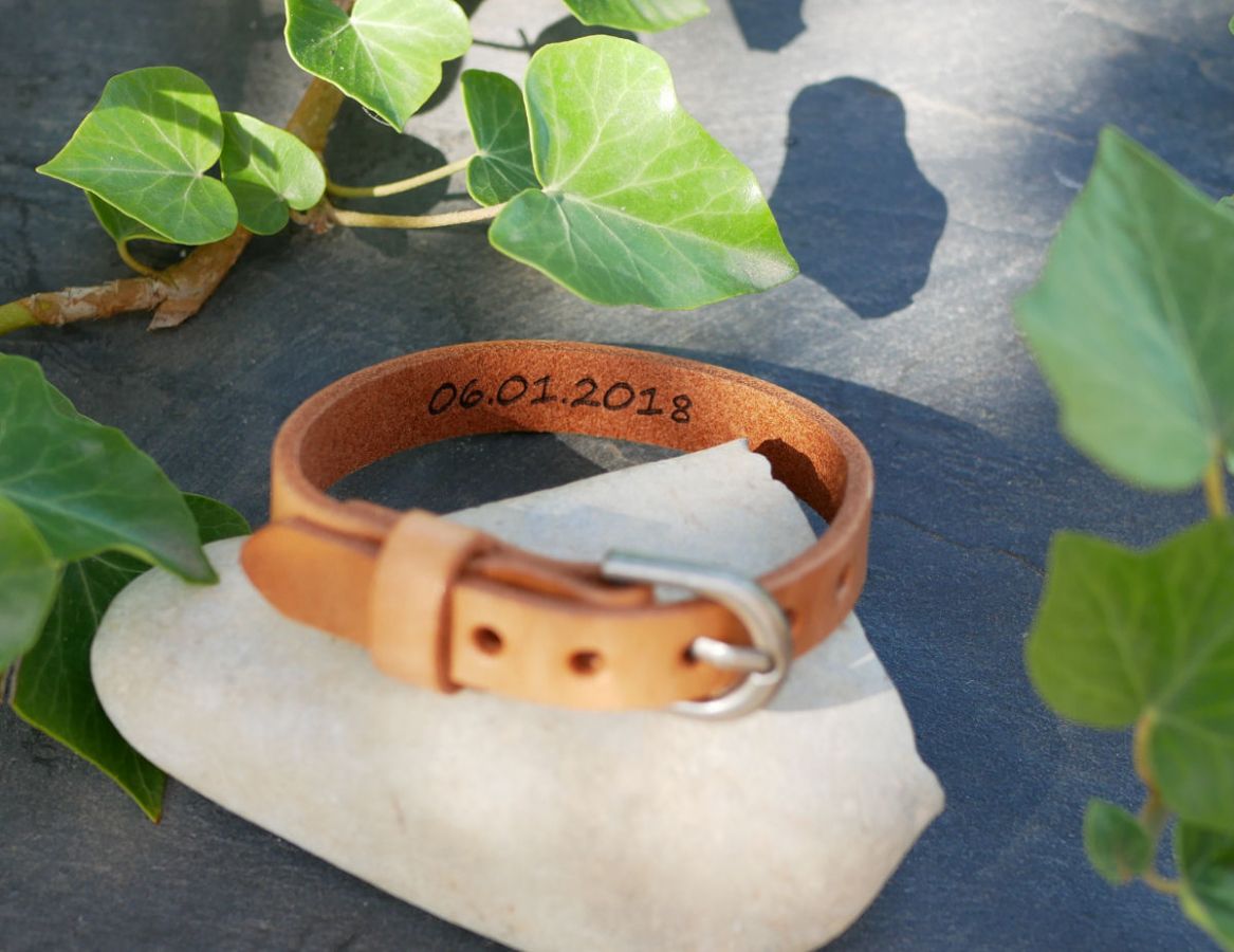 Pulseira masculina em couro natural para ser personalizada 