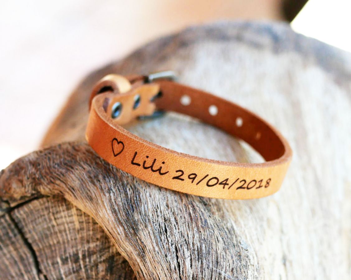 Pulseira masculina em couro natural para ser personalizada 
