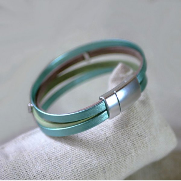 Pulseira de punho em pele com design Ginkgo para ser personalizada 