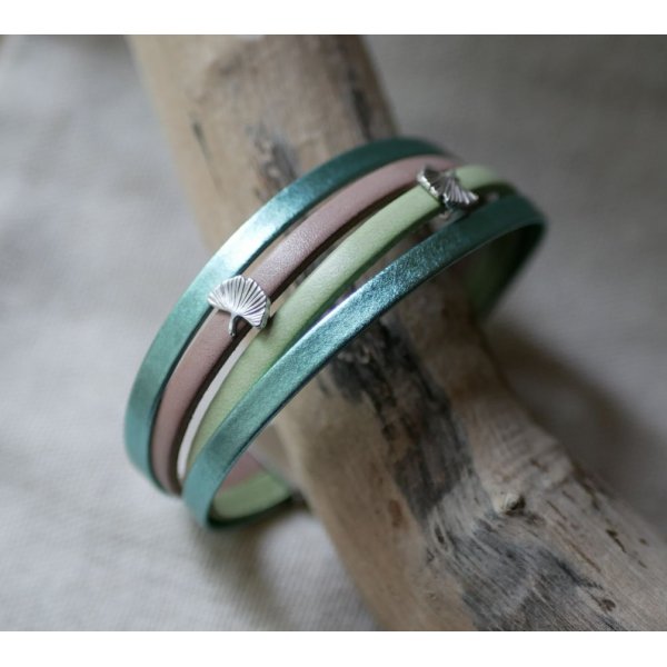 Pulseira de punho em pele com design Ginkgo para ser personalizada 