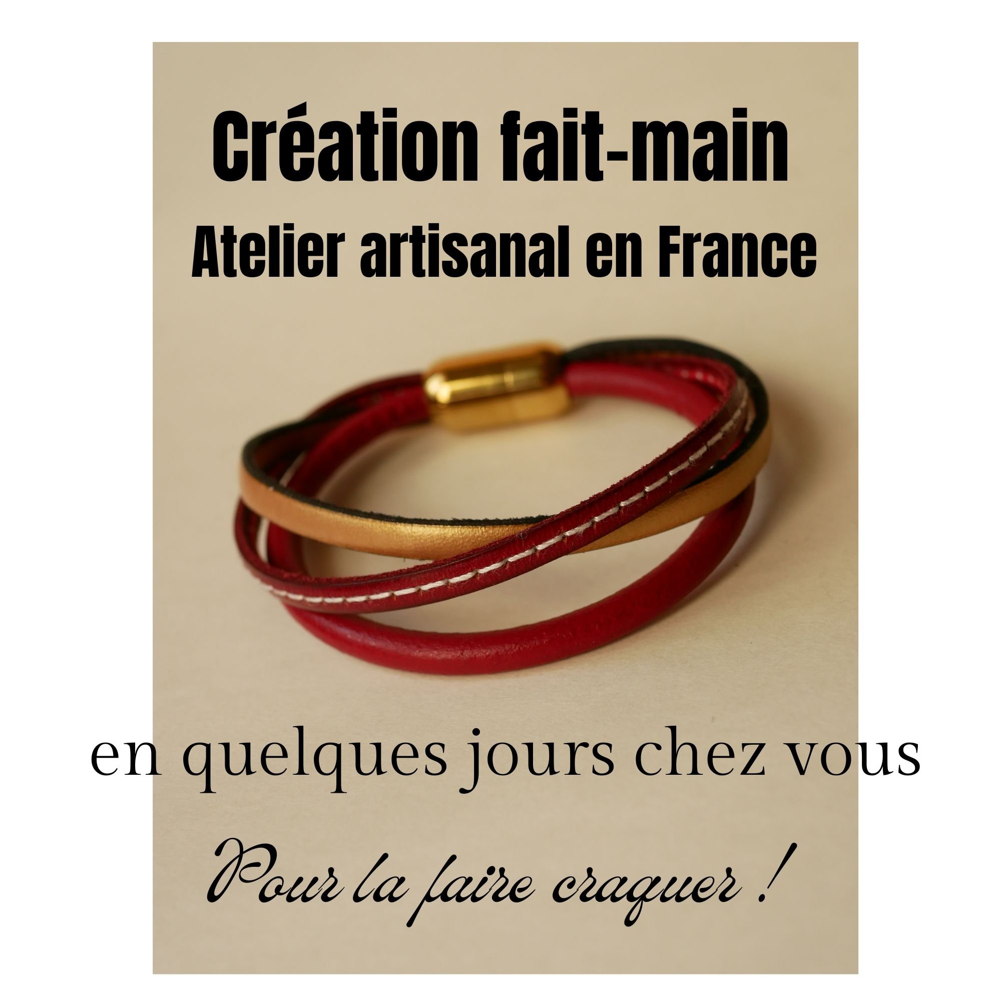 Pulseira de punho vermelha e dourada em multi-couro para mulher