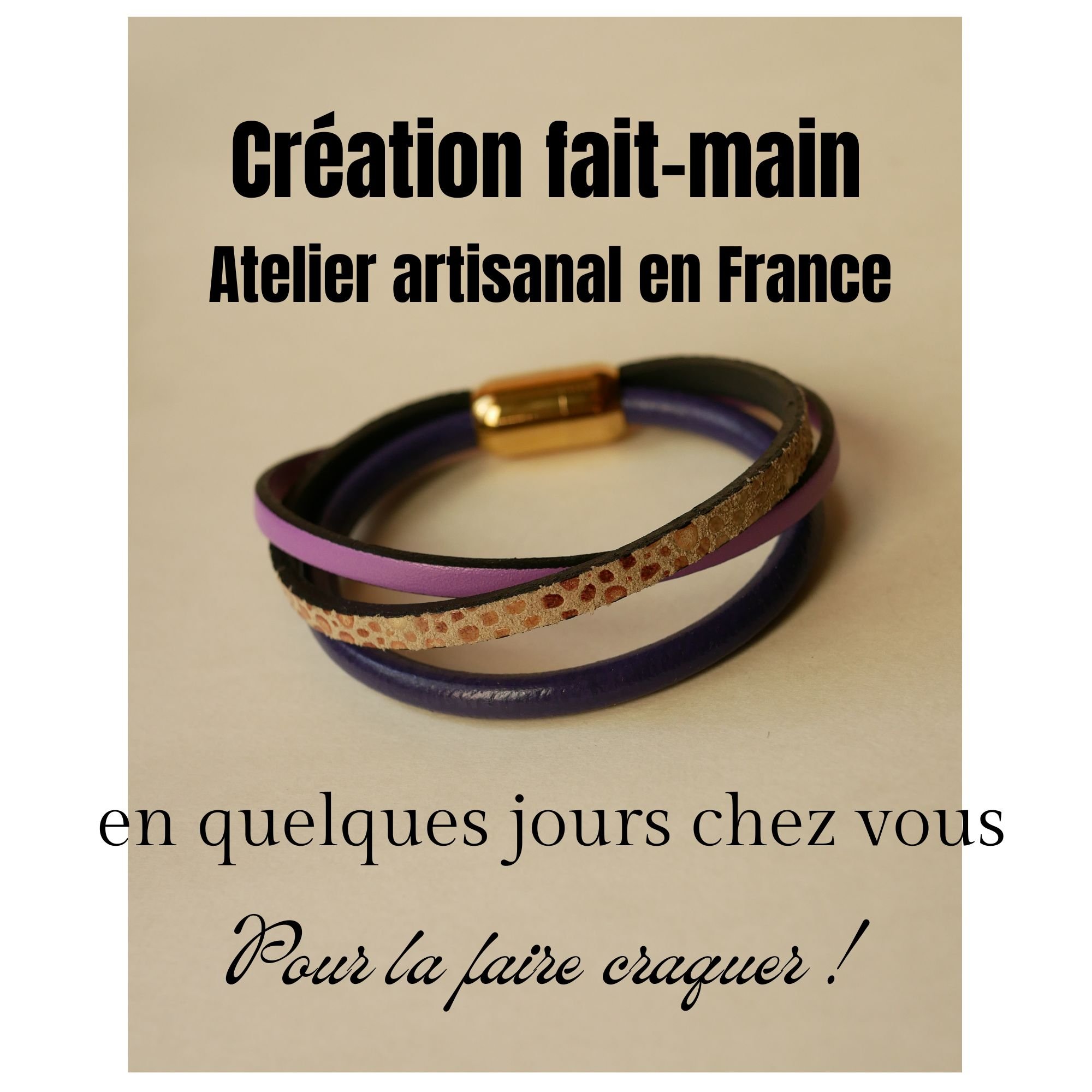 Pulseira de punho roxa e dourada em multi-couro para mulher