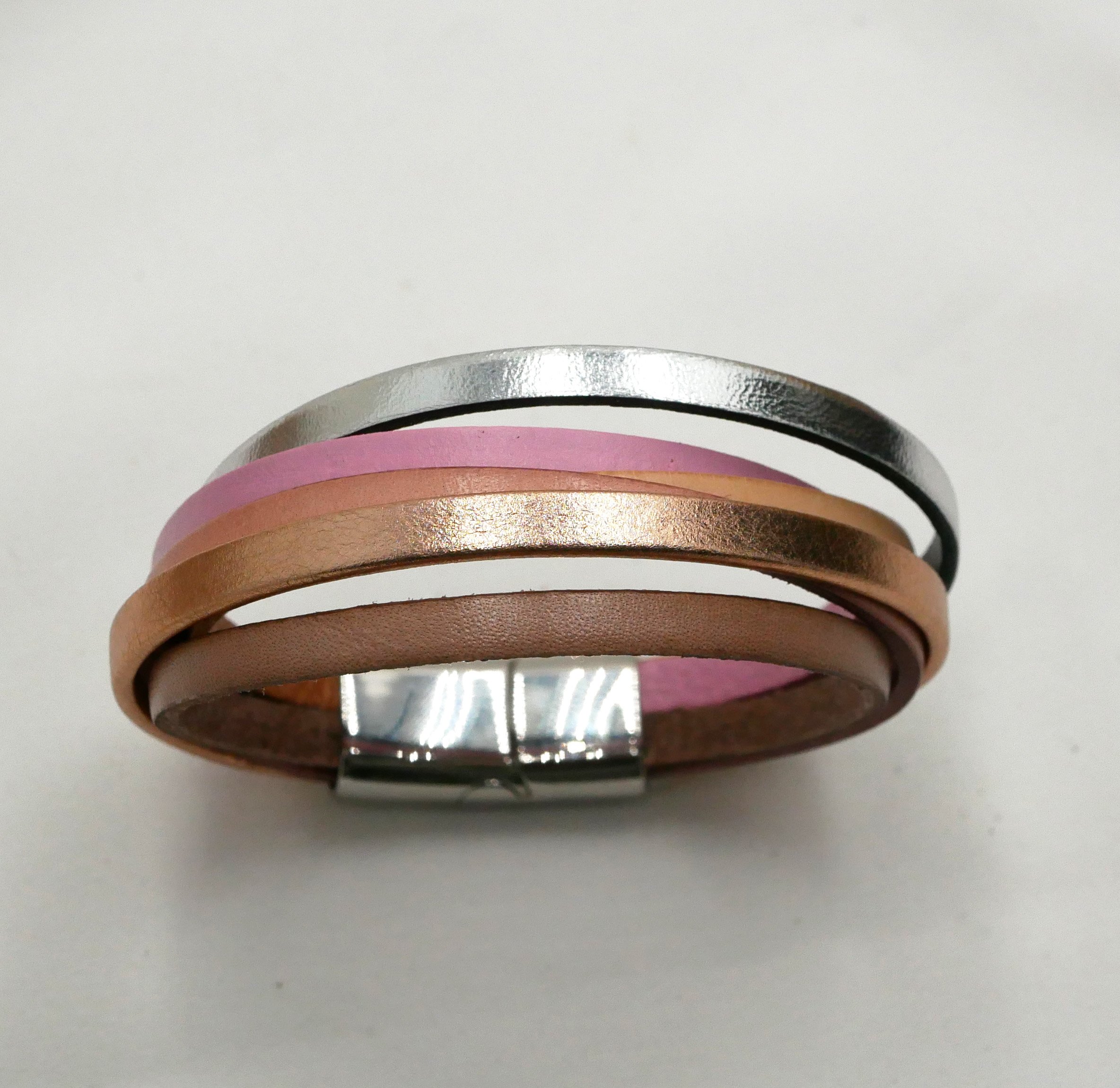 Pulseira de punho em pele múltipla, cor de pêssego acobreado