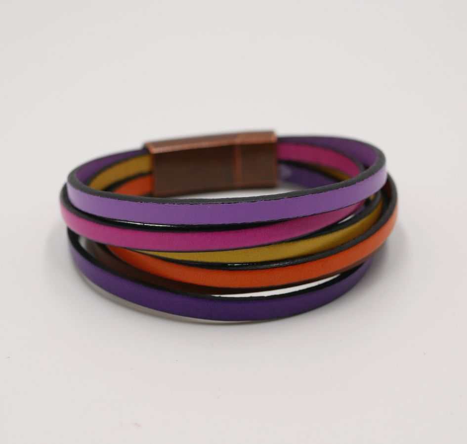 Pulseira de Punho de Couro Múltiplo em cores tónicas