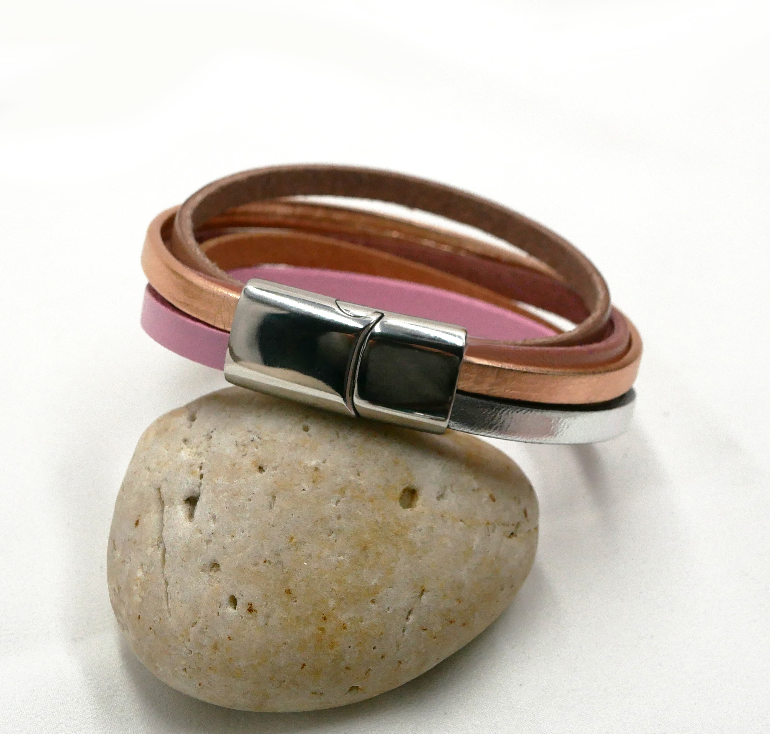 Pulseira de punho em pele múltipla, cor de pêssego acobreado