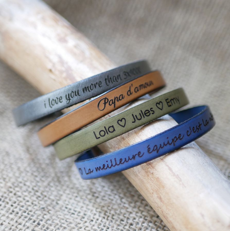Pulseira de couro gravada personalizável para homem escolha do fecho 
