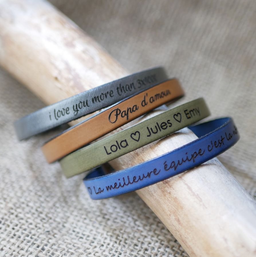 Pulseira de couro gravada personalizável para homem escolha do fecho 