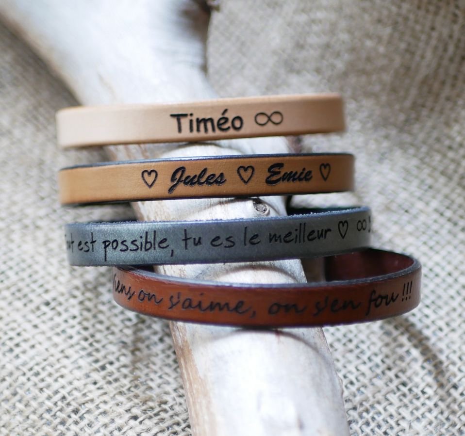 Pulseira de couro gravada personalizável para homem escolha do fecho 