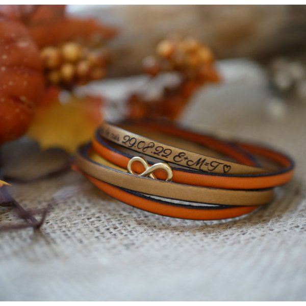 Prenda para a m&atilde;e pulseira dourada com o s&iacute;mbolo do infinito em 2 peles para personalizar  