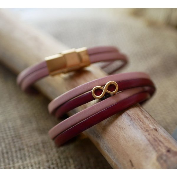 Prenda para a m&atilde;e pulseira dourada com o s&iacute;mbolo do infinito em 2 peles para personalizar  