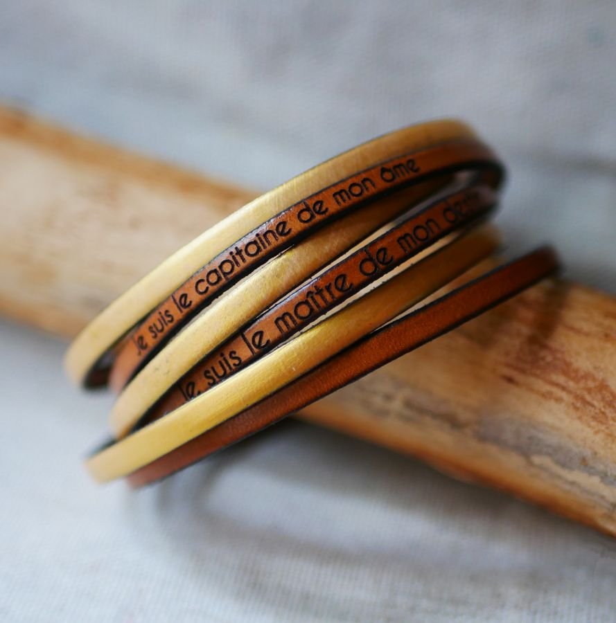 Pulseira dupla em pele multi-voltas personalizável para homem ou mulher