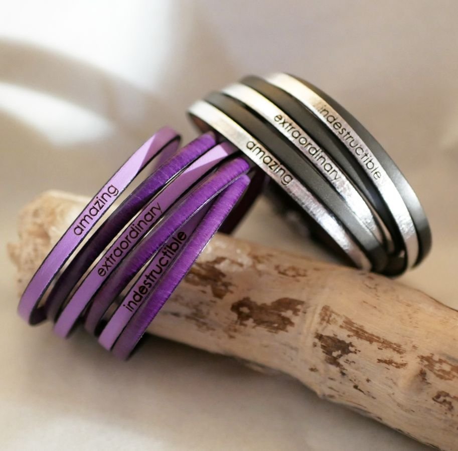 Pulseira dupla em pele multi-voltas personalizável para homem ou mulher