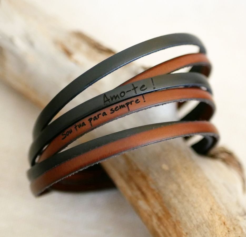 Pulseira dupla em pele multi-voltas personalizável para homem ou mulher