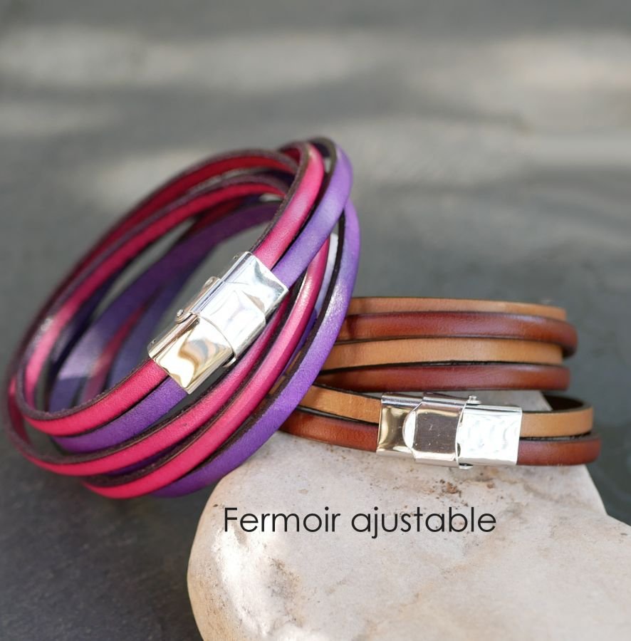 Pulseira dupla em pele multi-voltas personalizável para homem ou mulher