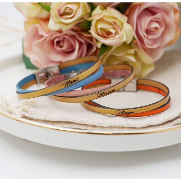 Pulseira dupla em pele cruzada personalizada para rapariga ou mulher 