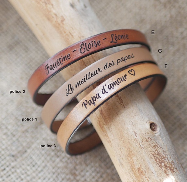 Bracelets en cuir personnalisés avec gravure sur bois.