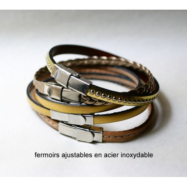 Conjunto de tiras de couro a empilhar, personaliz&aacute;veis em tons dourados e met&aacute;licos