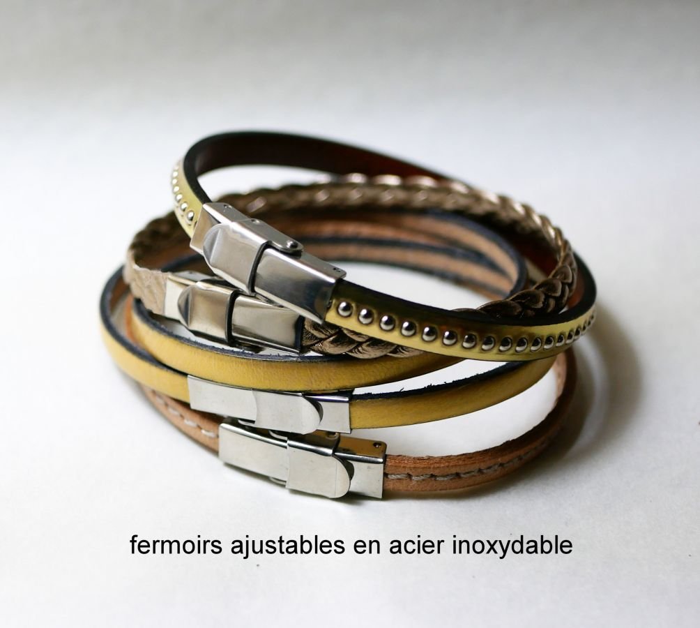 Conjunto de tiras de couro a empilhar, personalizáveis em tons dourados e metálicos