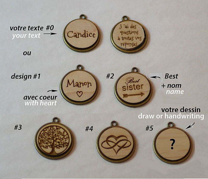 Médaillons en bois personnalisables pour montre ou bijoux à graver.