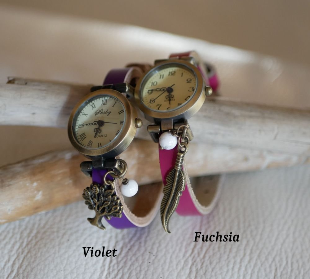 Relógio pulseira em pele, totalmente personalizável 
