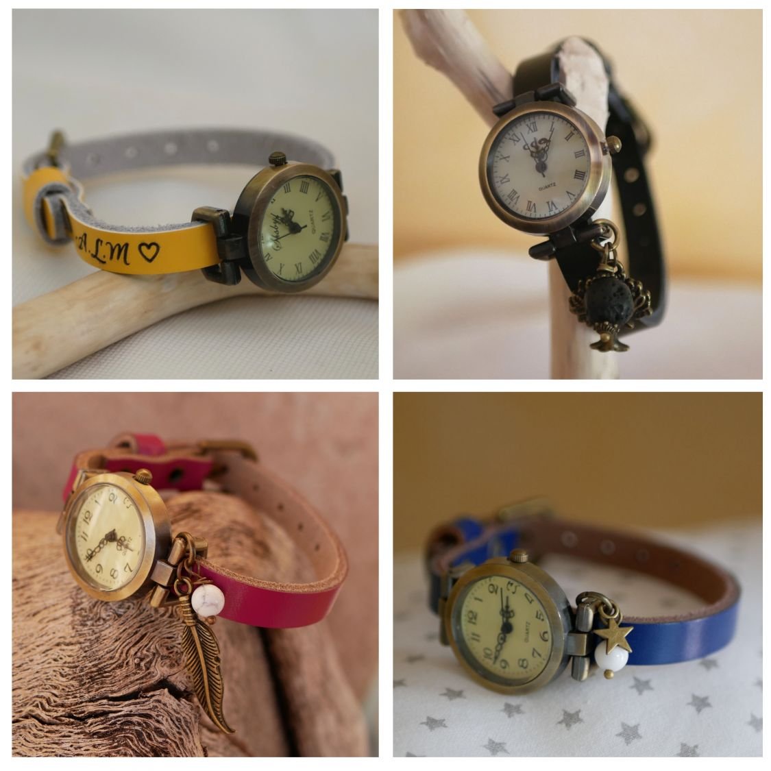 Relógio pulseira em pele, totalmente personalizável 