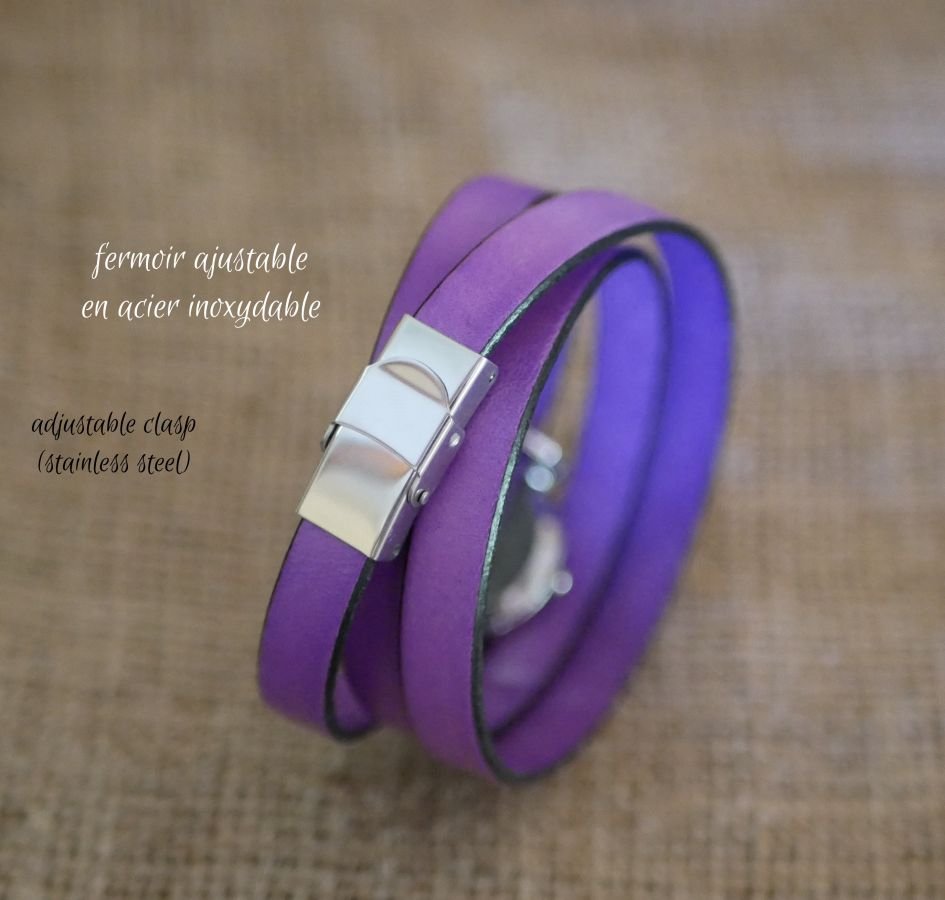 Relógio pulseira de couro Lilás 2 ou 3 cartuchos com pompom