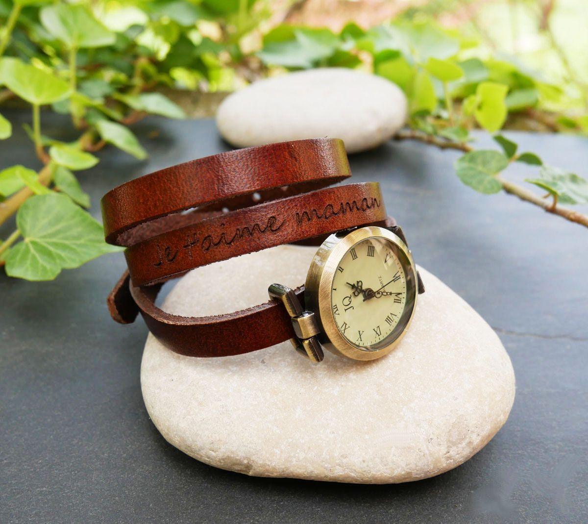 Relógio pulseira em pele 3 voltas personalizável