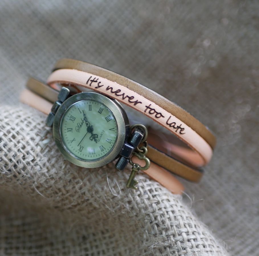 Duo de cores de relógio de pulso de couro de dupla viagem personalizável