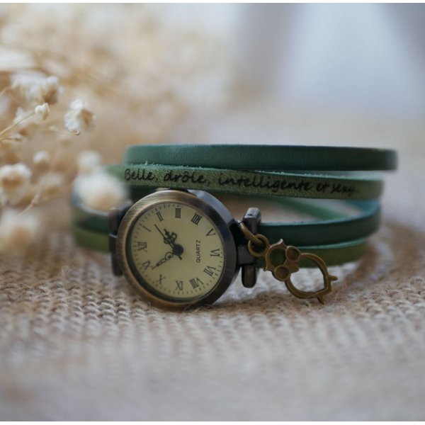 Duo de cores de rel&oacute;gio de pulso de couro de dupla viagem personaliz&aacute;vel