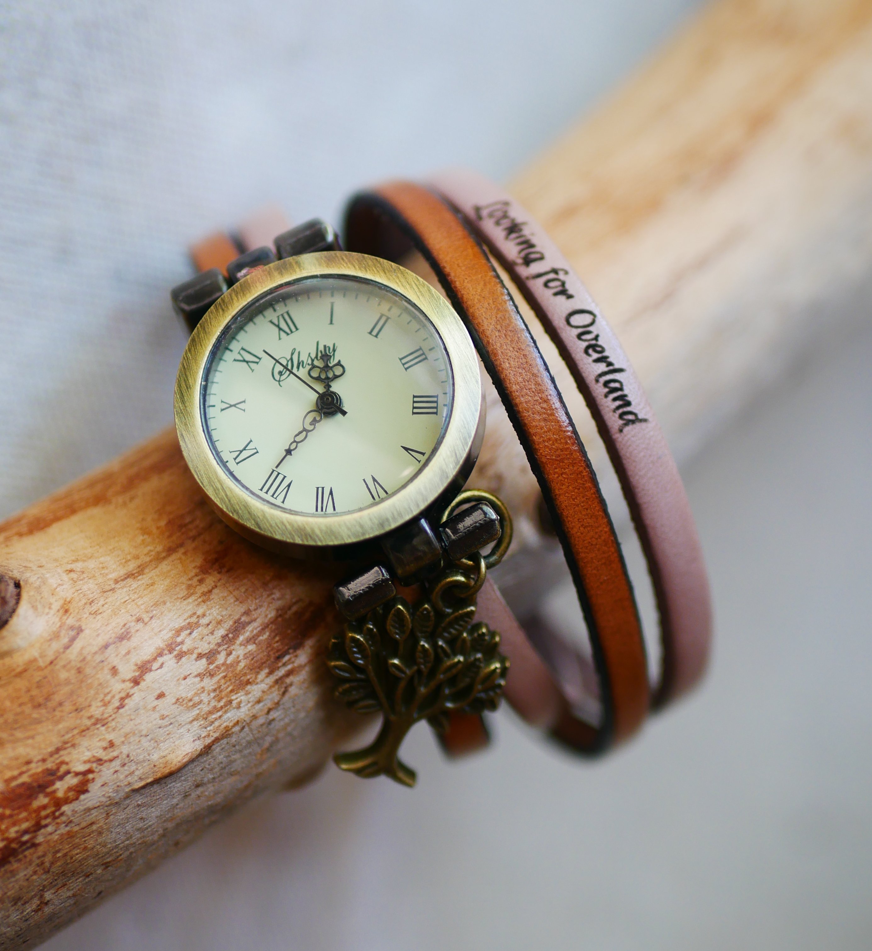 Duo de cores de rel&oacute;gio de pulso de couro de dupla viagem personaliz&aacute;vel