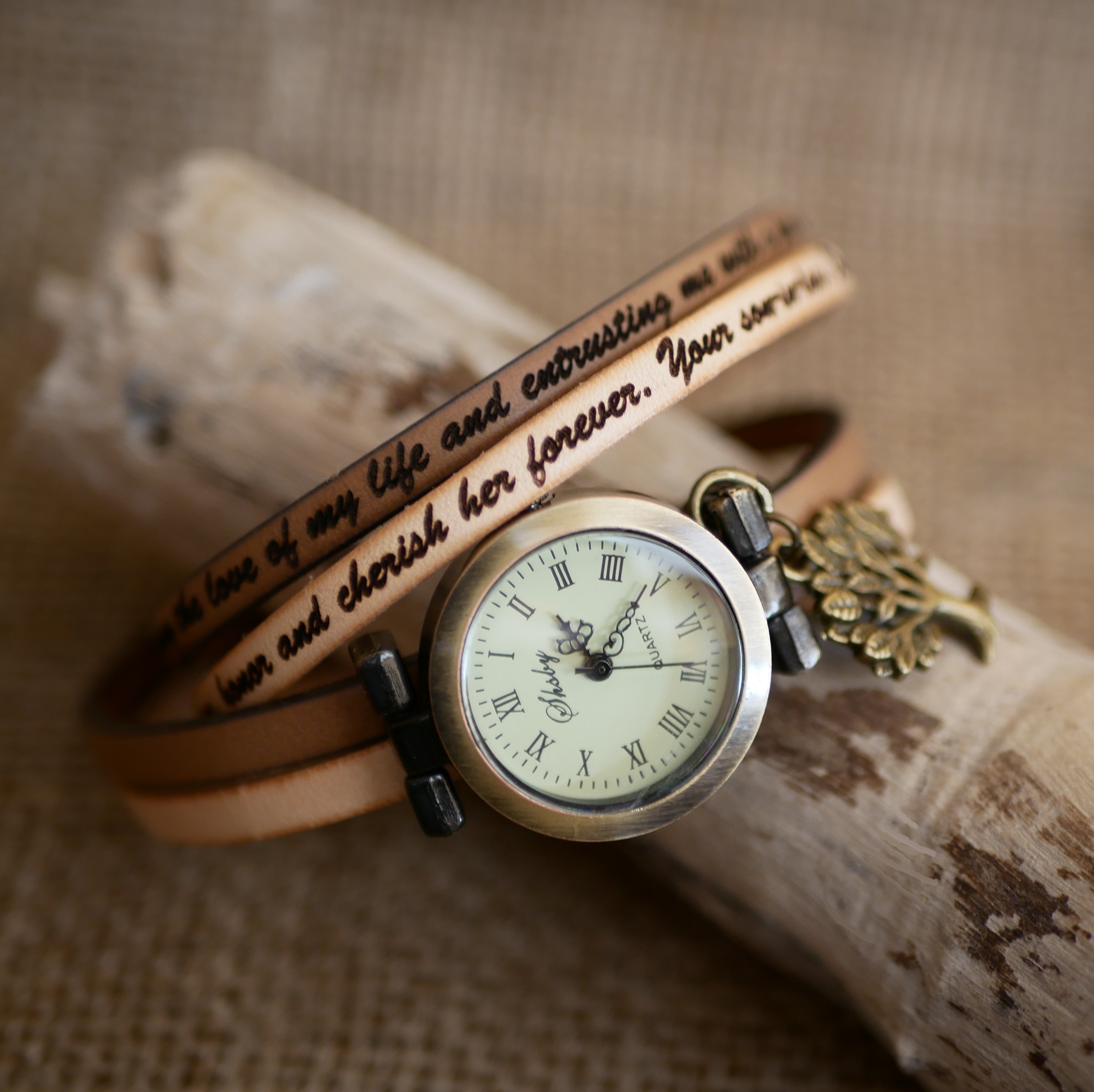 Duo de cores de relógio de pulso de couro de dupla viagem personalizável