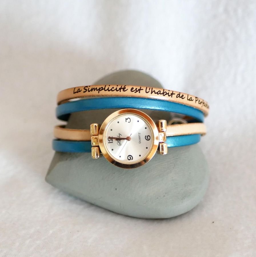Relógio com mostrador em ouro rosa com bracelete de dupla bracelete para personalizar