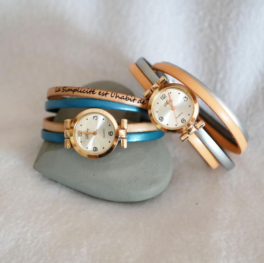 Relógio com mostrador em ouro rosa com bracelete de dupla bracelete para personalizar
