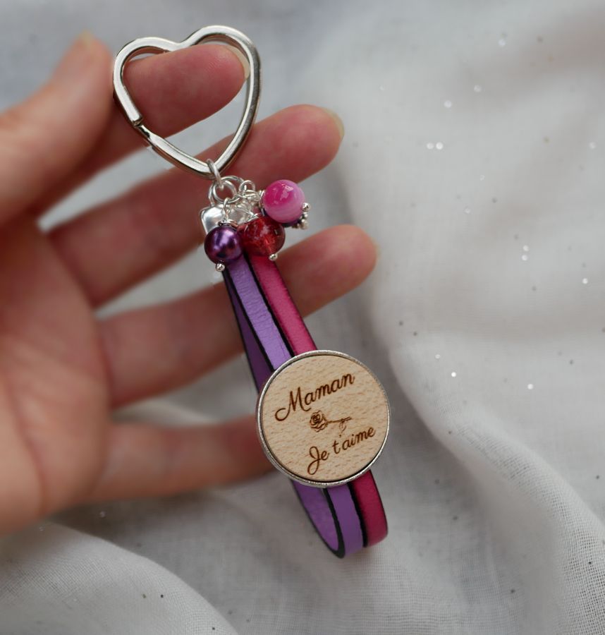 Porta-chaves duplo de couro com tampa de madeira personalizada
