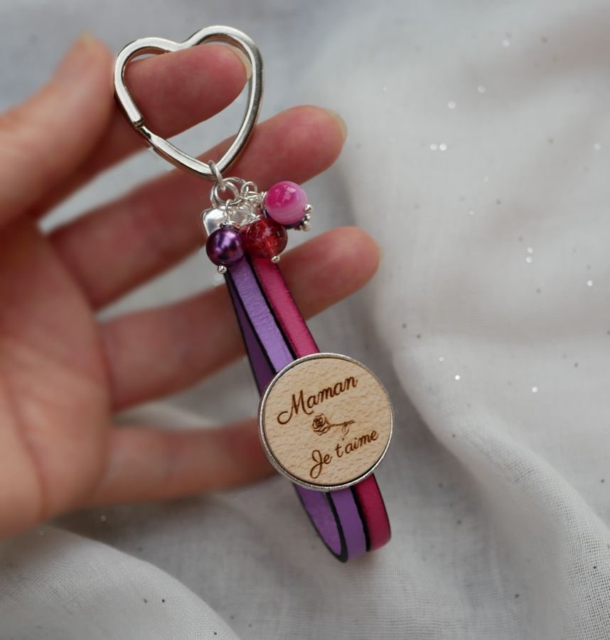 Porta-chaves duplo de couro com tampa de madeira personalizada