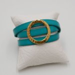 Pulseira de couro com grande anel de ouro, personalizável para 3 pulsos
